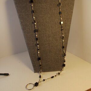 BOOJEE Beaded Lanyard Keyring Necklace Gold Black White & Clear